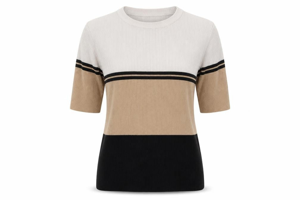 New Look Womens Beige Crew Neck Striped Cotton Pullover Jumper Size 10