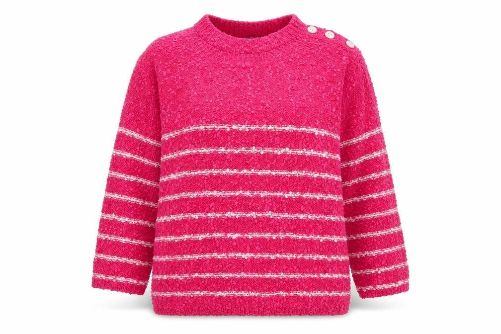 Elizabeth Scott  Womens Pink Round Neck Striped Polyester Pullover Jumper Size L
