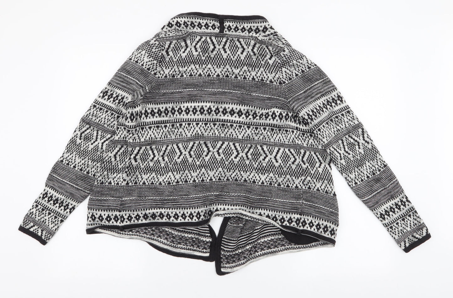 Marks and Spencer Womens Black Collared Geometric Cotton Cardigan Jumper Size 8   - Waterfall