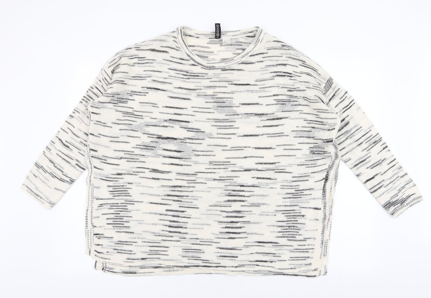 H&M Womens Ivory Round Neck Striped Acrylic Pullover Jumper Size M