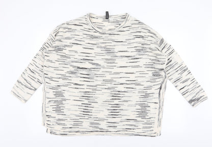 H&M Womens Ivory Round Neck Striped Acrylic Pullover Jumper Size M