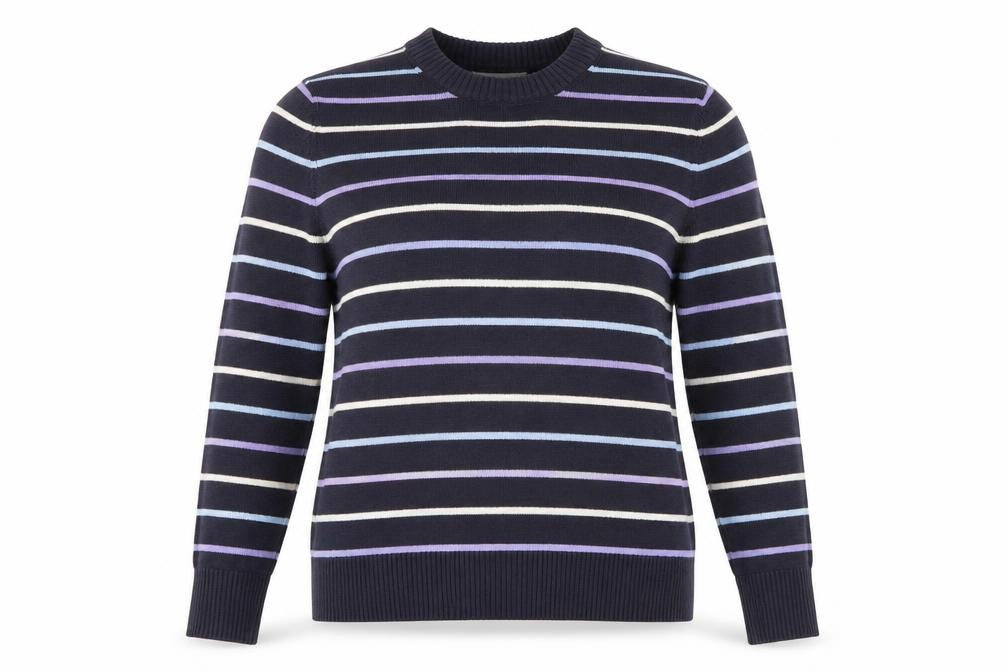 Berkertex Womens Blue Round Neck Striped Acrylic Pullover Jumper Size 10