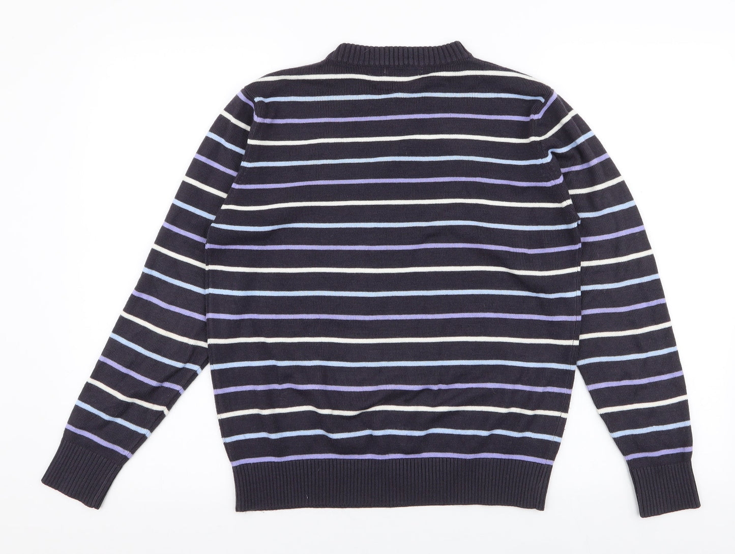 Berkertex Womens Blue Round Neck Striped Acrylic Pullover Jumper Size 10