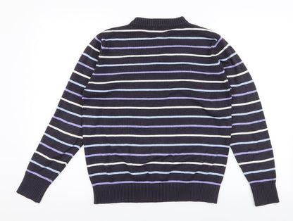 Berkertex Womens Blue Round Neck Striped Acrylic Pullover Jumper Size 10