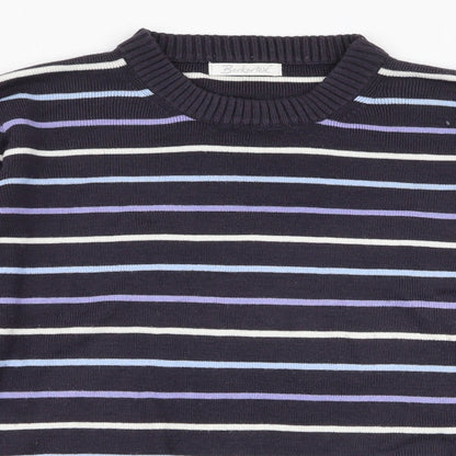 Berkertex Womens Blue Round Neck Striped Acrylic Pullover Jumper Size 10