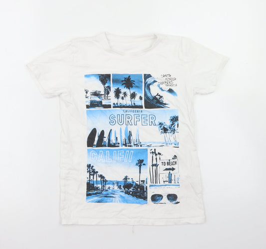 Dunnes Stores Boys White  Cotton Basic T-Shirt Size 10 Years Crew Neck  - Santa Monica
