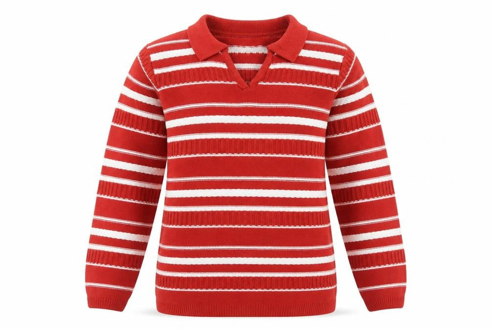 Isle Essentials  Womens Red Collared Striped Acrylic Pullover Jumper Size L