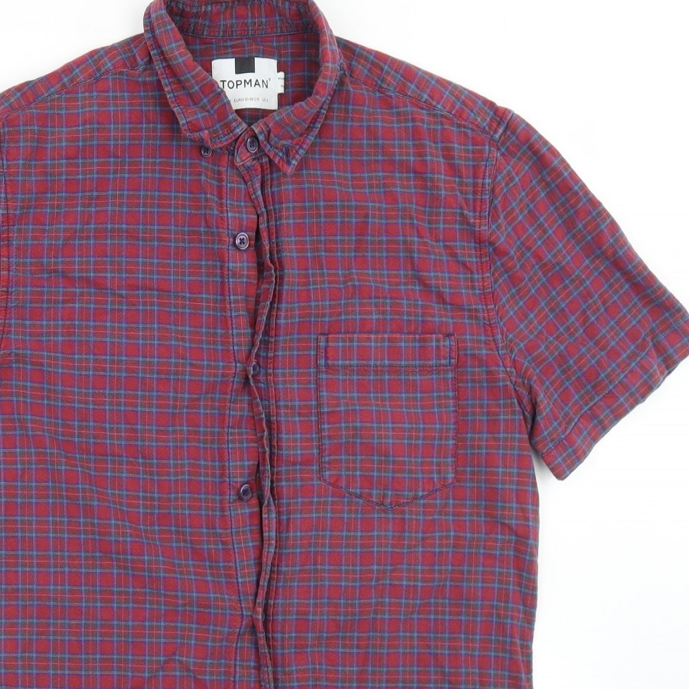 Topman Mens Purple Plaid Cotton  Button-Up Size S Collared Button