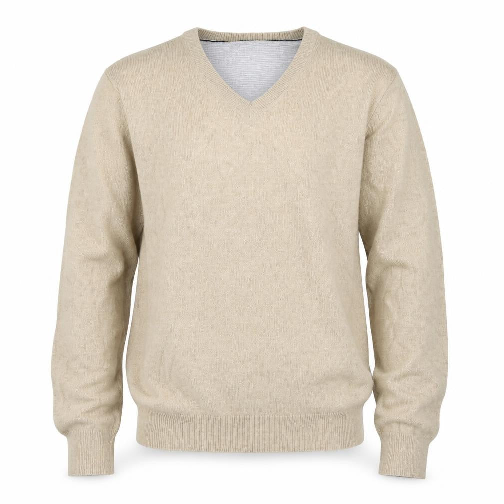 Marks & Spencer Mens Beige V-Neck  Cotton Pullover Jumper Size S