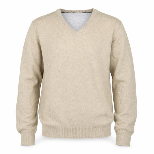 Marks & Spencer Mens Beige V-Neck  Cotton Pullover Jumper Size S