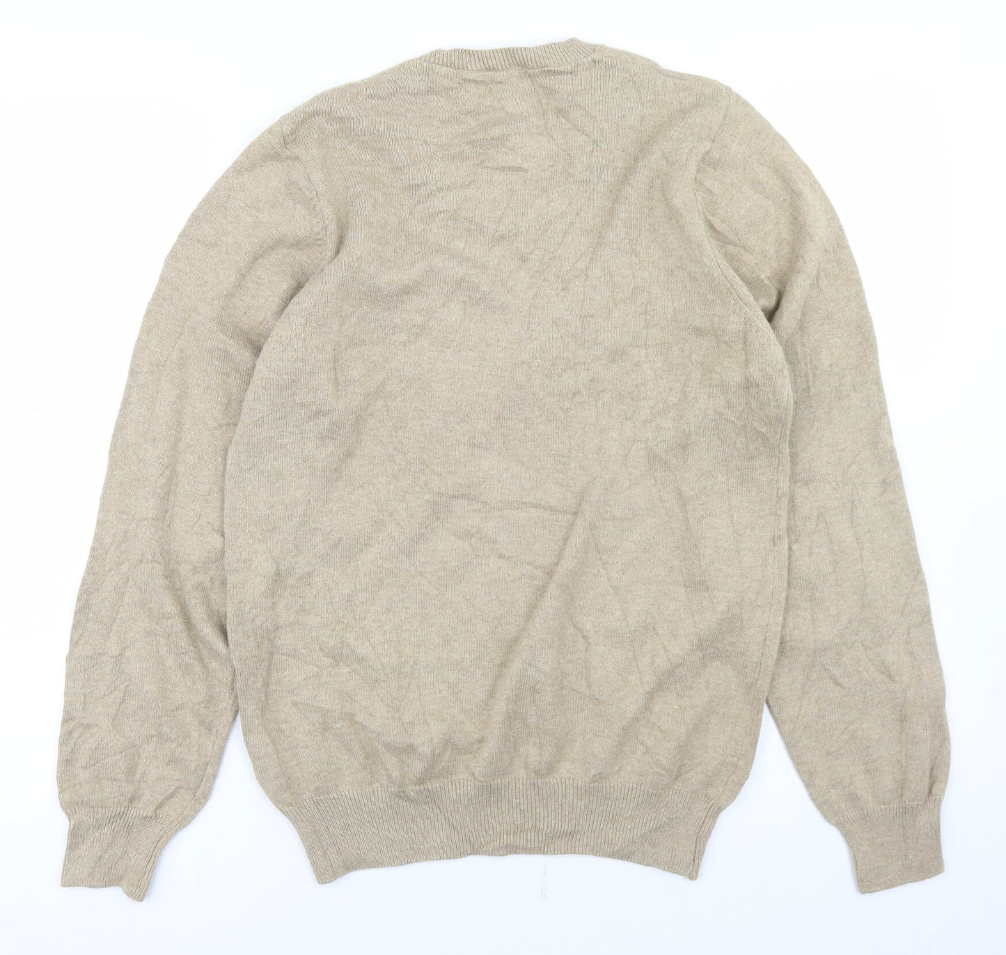 Marks and Spencer Mens Beige V-Neck  Cotton Pullover Jumper Size S