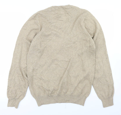Marks & Spencer Mens Beige V-Neck  Cotton Pullover Jumper Size S