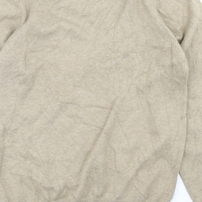 Marks & Spencer Mens Beige V-Neck  Cotton Pullover Jumper Size S