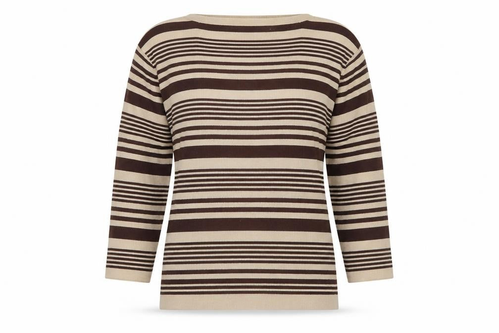 Bonmarché Womens Beige Boat Neck Striped Viscose Pullover Jumper Size S