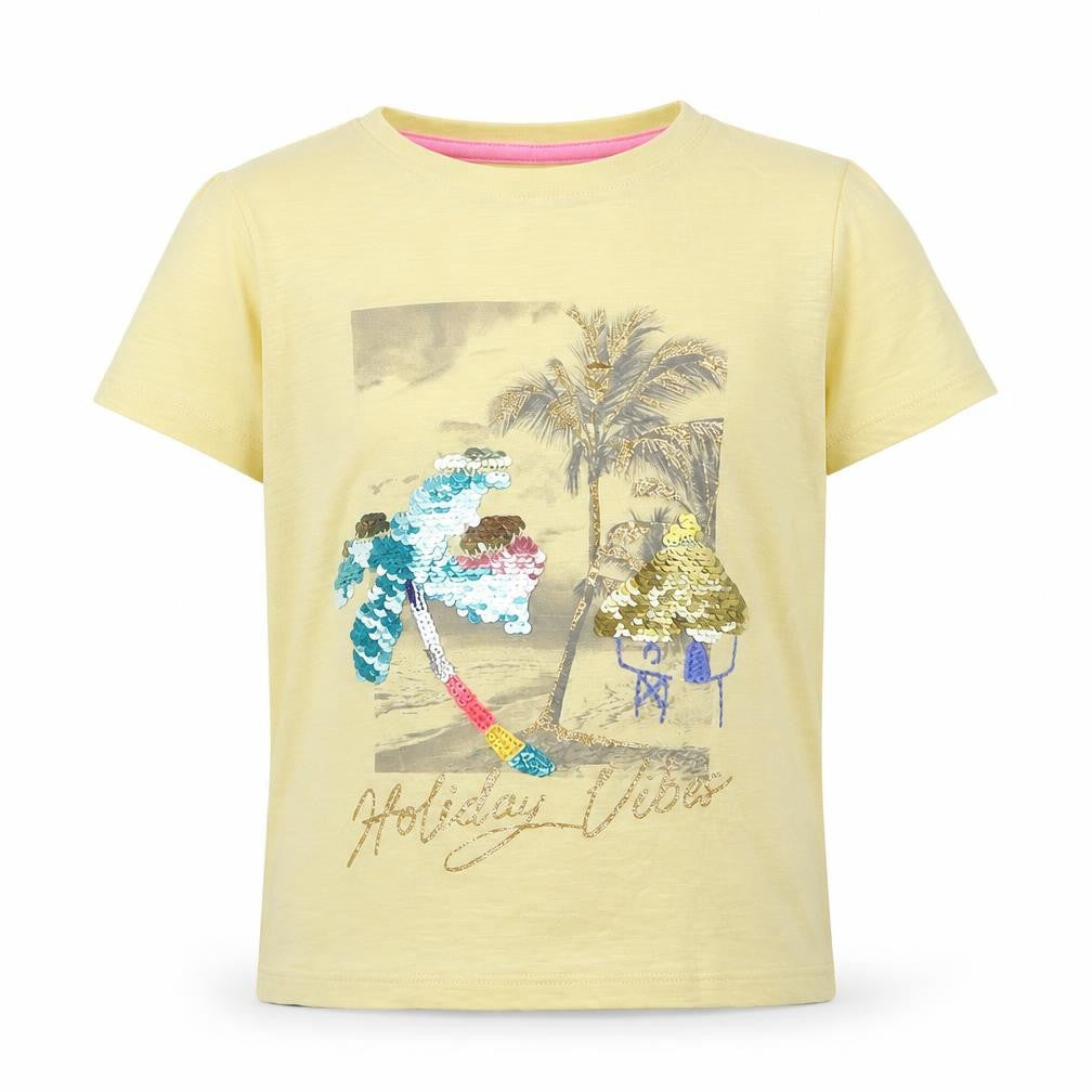 Marks & Spencer Girls Yellow  Cotton Basic T-Shirt Size 6-7 Years Crew Neck Pullover