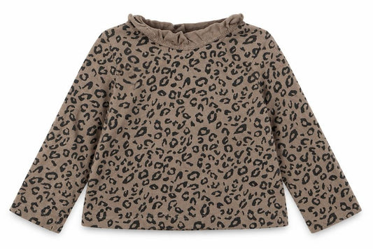 George Girls Brown Animal Print Cotton Basic Casual Size 2 Years Crew Neck Button