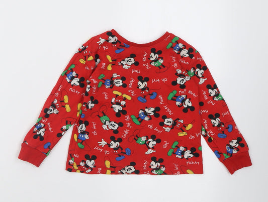 Disney Boys Red Geometric Cotton Basic Casual Size 2-3 Years Crew Neck Pullover