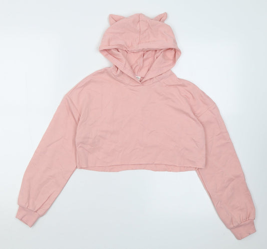 SheIn Girls Pink  Cotton Pullover Hoodie Size 10 Years  Pullover - Cropped