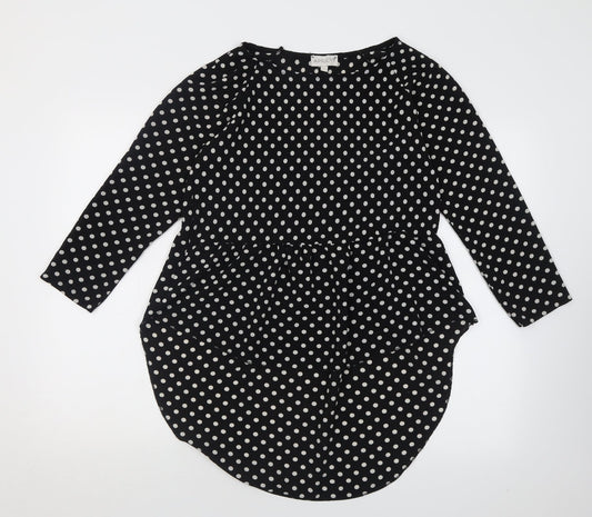 Apricot Womens Black Polka Dot Polyester Tunic Blouse Size S Crew Neck
