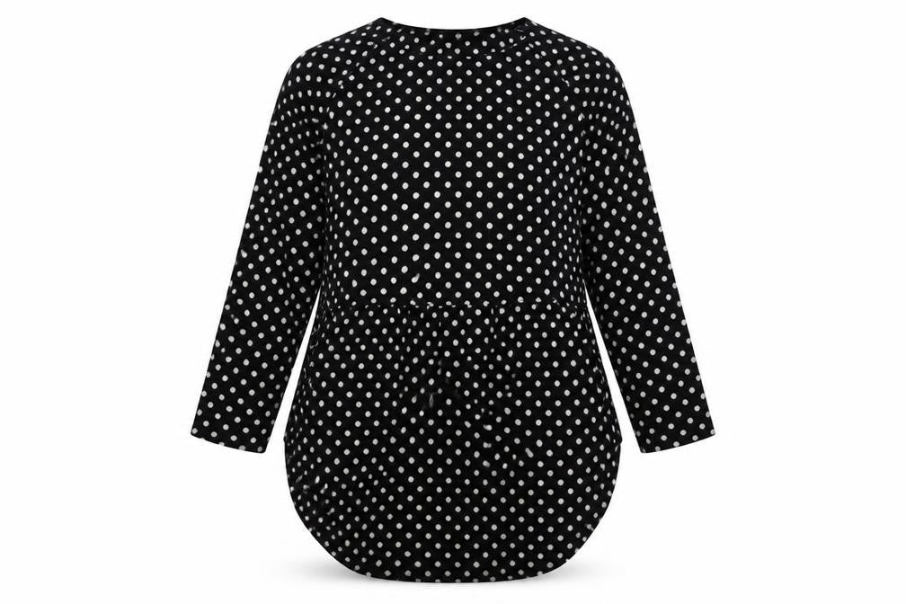 Apricot Womens Black Polka Dot Polyester Tunic Blouse Size S Crew Neck