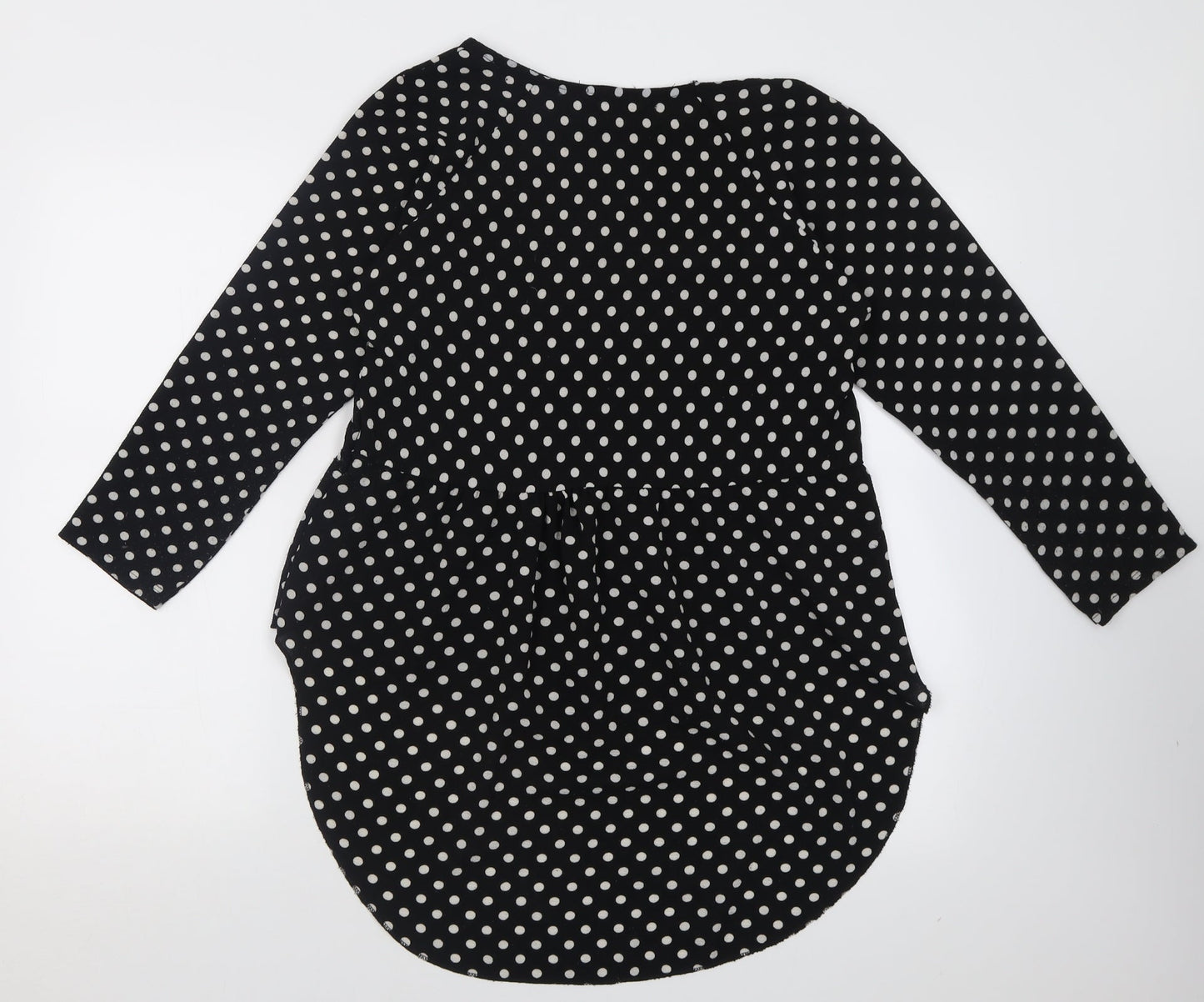 Apricot Womens Black Polka Dot Polyester Tunic Blouse Size S Crew Neck