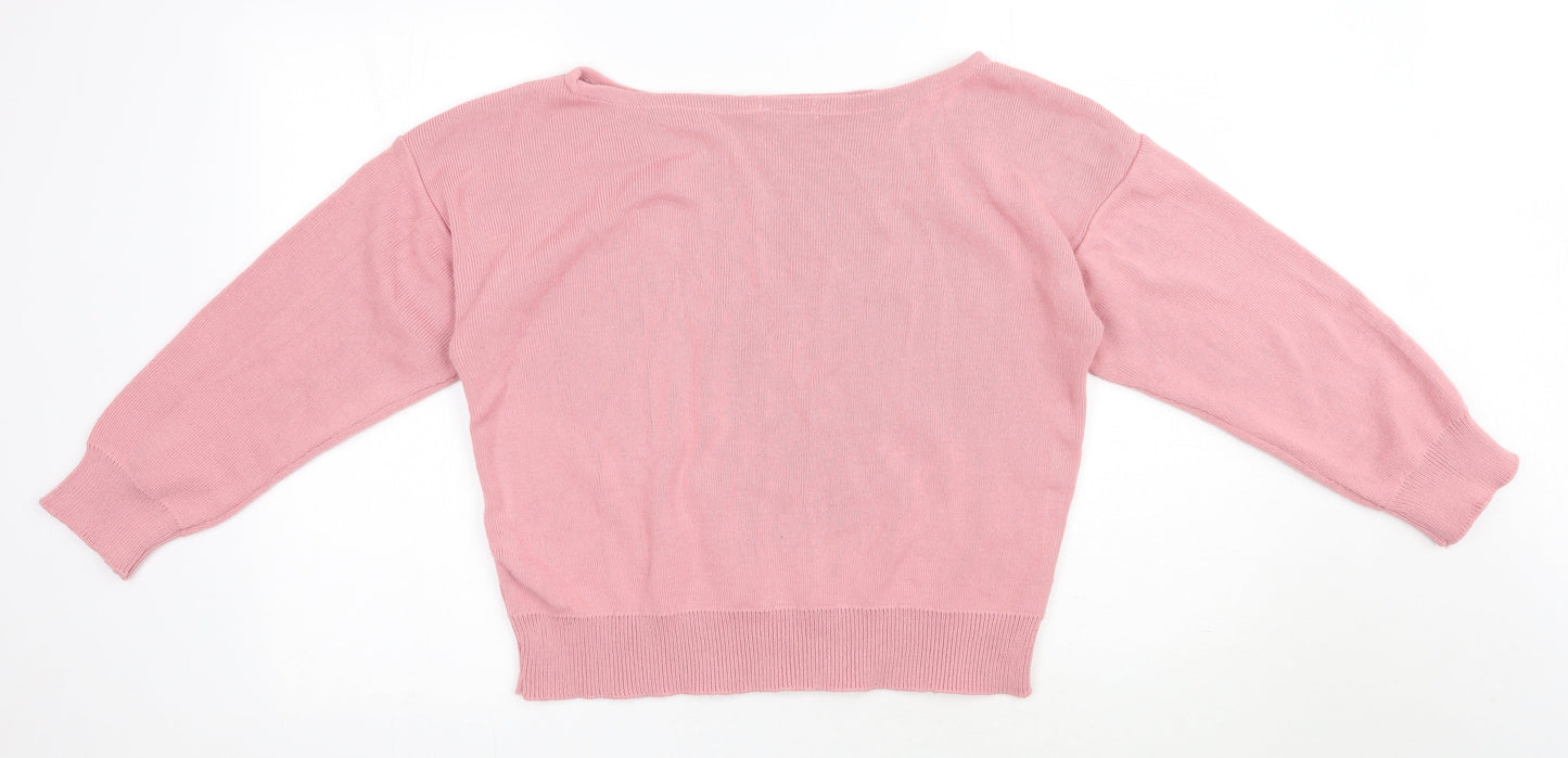 PRETTYLITTLETHING Womens Pink Boat Neck  Acrylic Pullover Jumper Size S