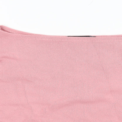 PRETTYLITTLETHING Womens Pink Boat Neck  Acrylic Pullover Jumper Size S