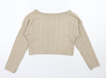 Preloved Rebellious  Womens Beige Boat Neck  Polyester Pullover Jumper Size S   - Cropped - Front
