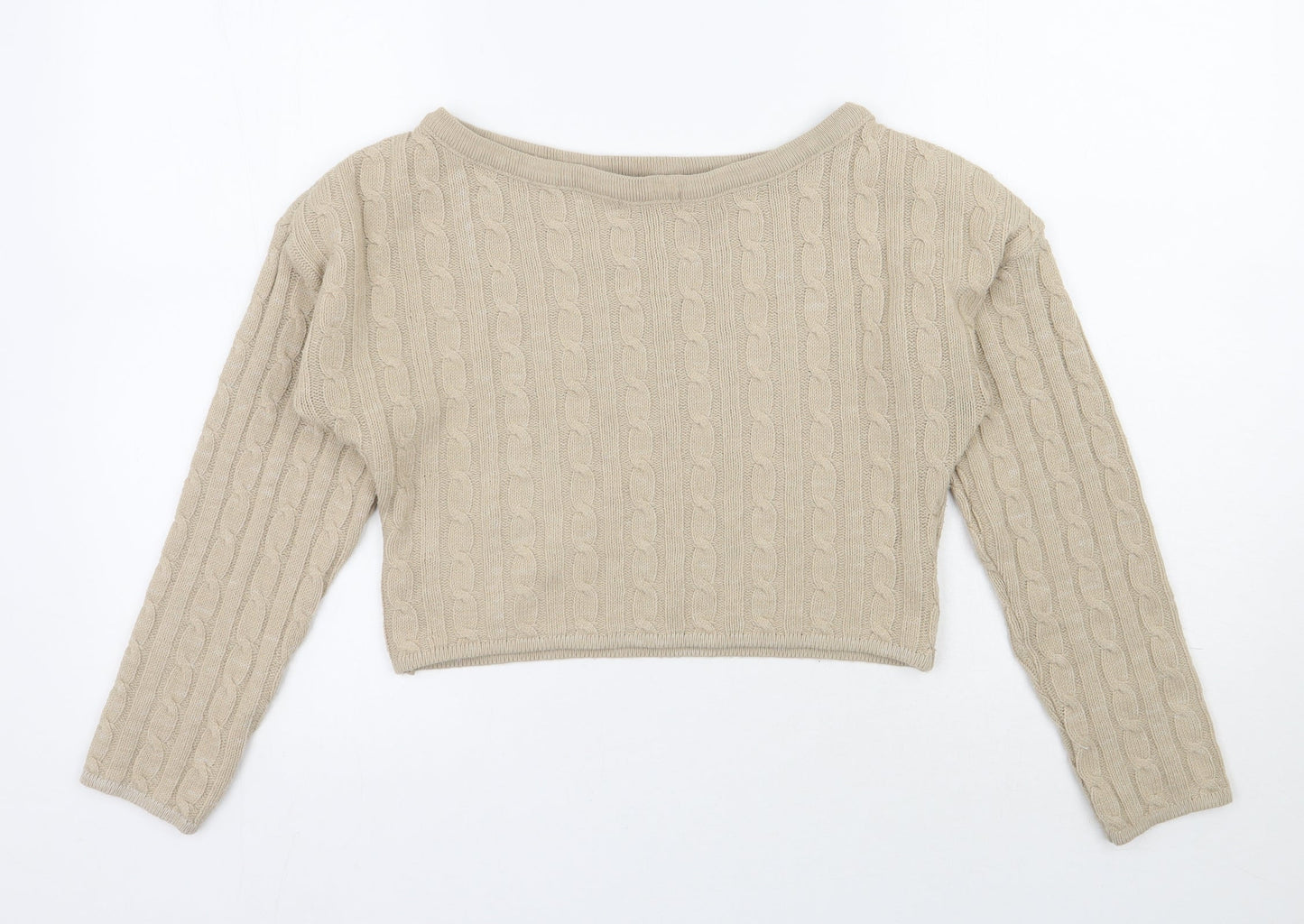 Rebellious  Womens Beige Boat Neck  Polyester Pullover Jumper Size S   - Cropped