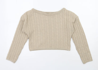 Preloved Rebellious  Womens Beige Boat Neck  Polyester Pullover Jumper Size S   - Cropped - Back