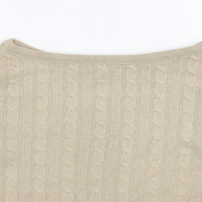 Preloved Rebellious  Womens Beige Boat Neck  Polyester Pullover Jumper Size S   - Cropped - Detail