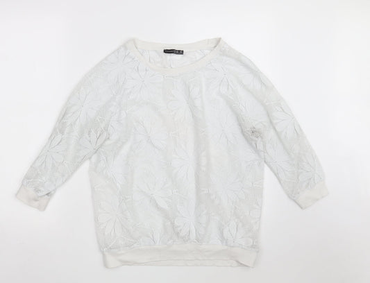 Atmosphere Womens White Floral 100% Polyester Pullover Sweatshirt Size 12