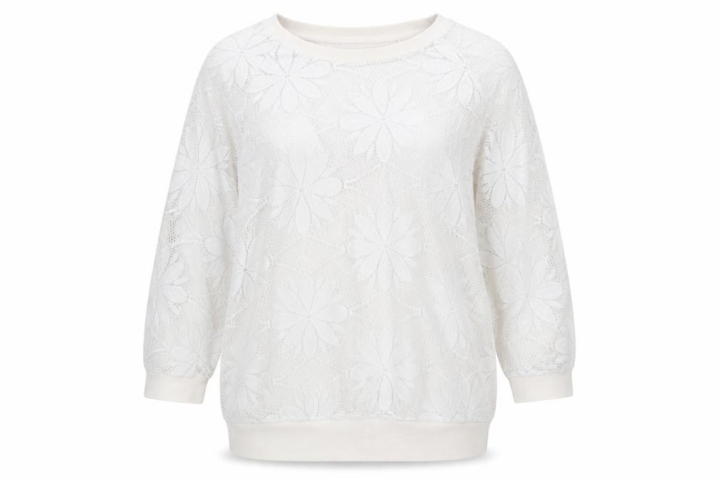 Atmosphere Womens White Floral 100% Polyester Pullover Sweatshirt Size 12