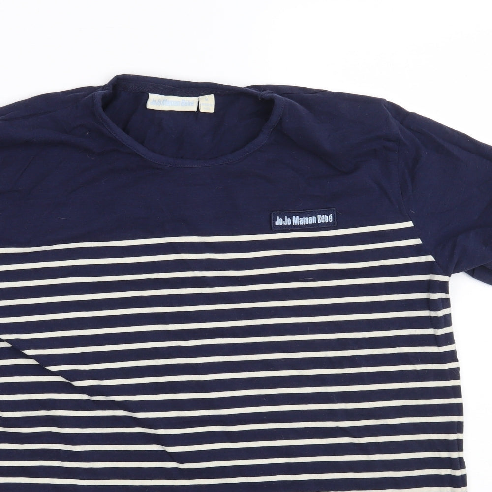 JoJo Maman Bébé Womens Blue Striped Cotton Basic T-Shirt Size M Round Neck