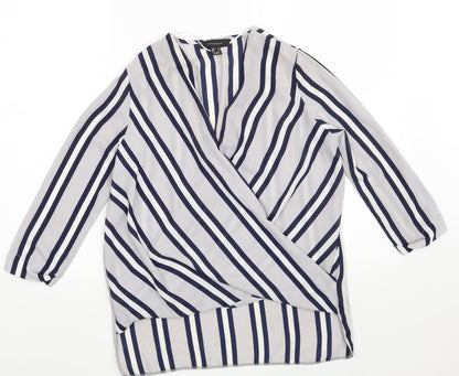 Atmosphere Womens Grey Striped Polyester Basic Blouse Size 8 V-Neck