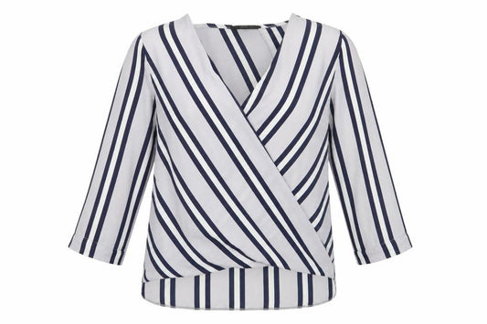 Atmosphere Womens Grey Striped Polyester Basic Blouse Size 8 V-Neck