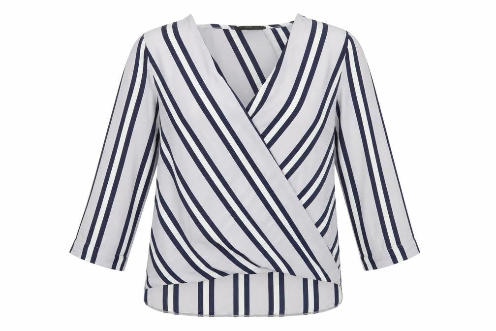 Atmosphere Womens Grey Striped Polyester Basic Blouse Size 8 V-Neck