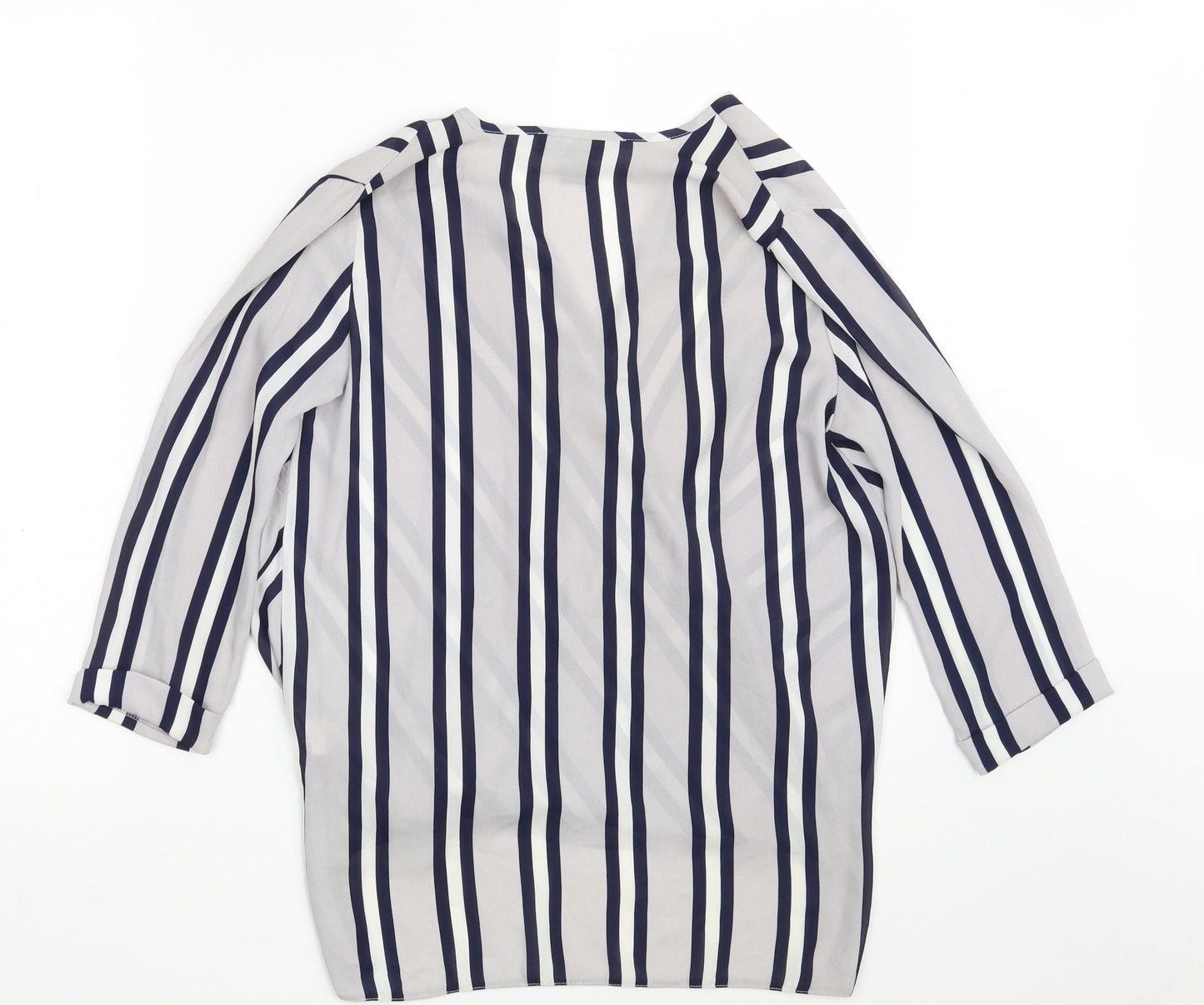 Atmosphere Womens Grey Striped Polyester Basic Blouse Size 8 V-Neck
