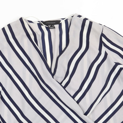 Atmosphere Womens Grey Striped Polyester Basic Blouse Size 8 V-Neck