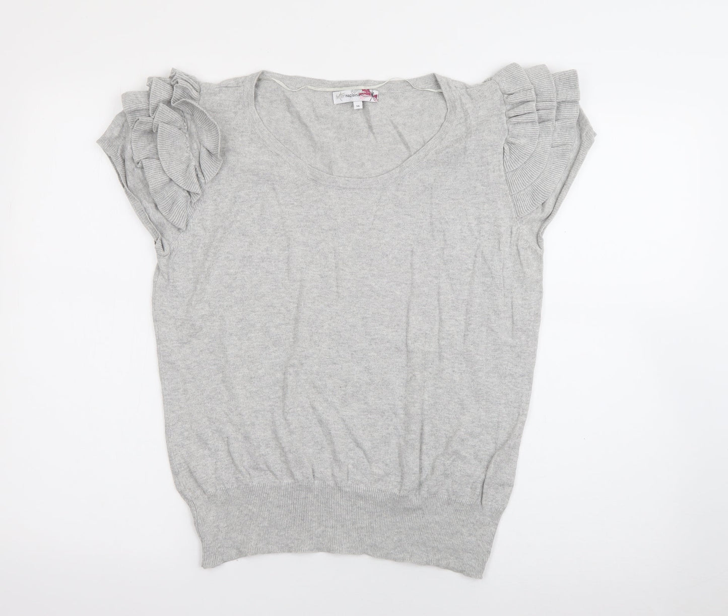 Internacionale Womens Grey Scoop Neck  Cotton Pullover Jumper Size 16