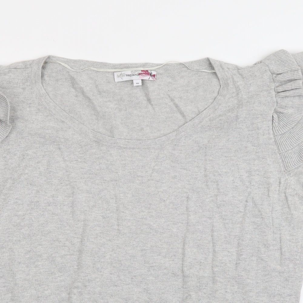Internacionale Womens Grey Scoop Neck  Cotton Pullover Jumper Size 16