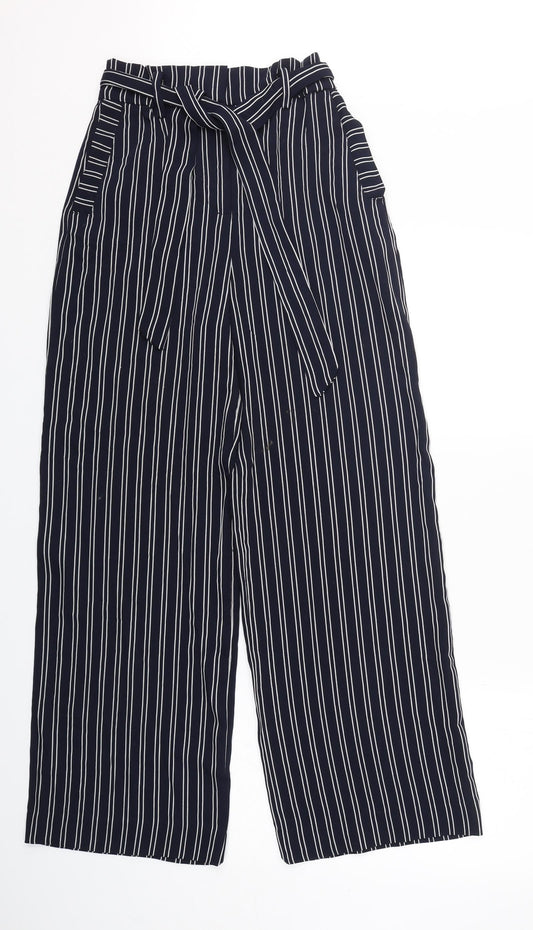 H&M Womens Blue Striped Polyester Trousers  Size 6 L31 in Regular