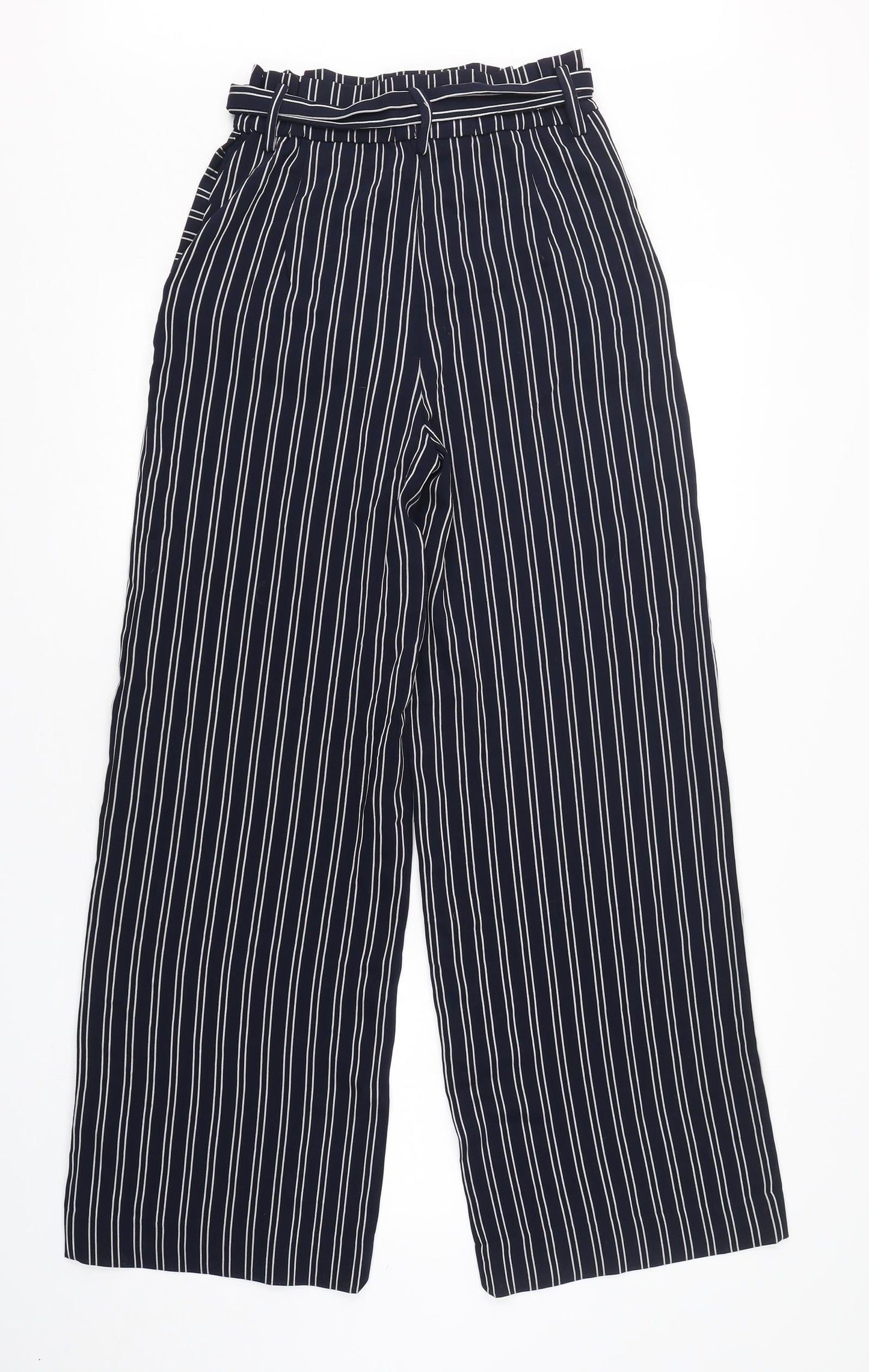 H&M Womens Blue Striped Polyester Trousers  Size 6 L31 in Regular