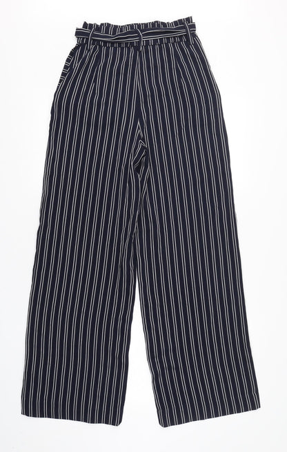 Preloved H&M Womens Blue Striped Polyester Trousers  Size 6 L31 in Regular - Back