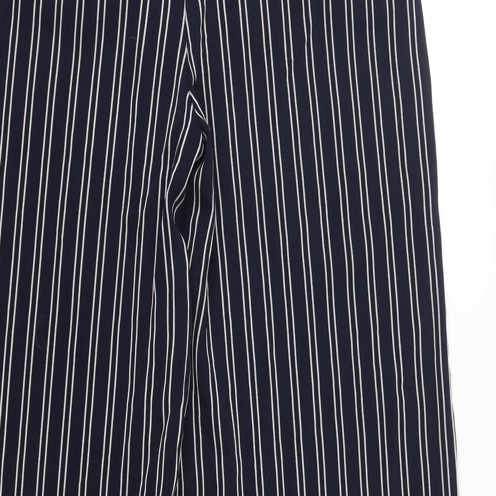 H&M Womens Blue Striped Polyester Trousers  Size 6 L31 in Regular