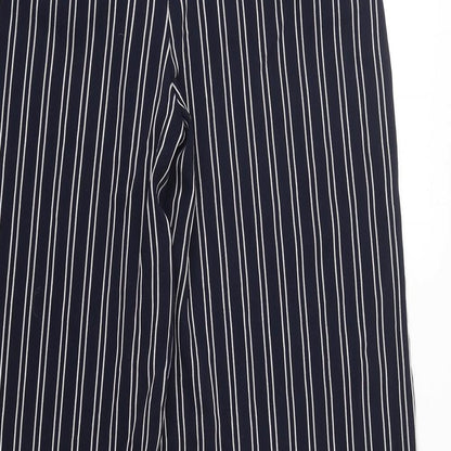 Preloved H&M Womens Blue Striped Polyester Trousers  Size 6 L31 in Regular - Label