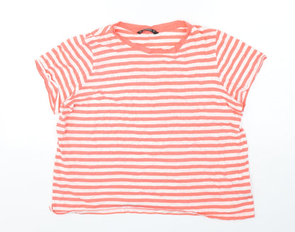 Dunnes Womens Multicoloured Striped Cotton Basic T-Shirt Size L Round Neck