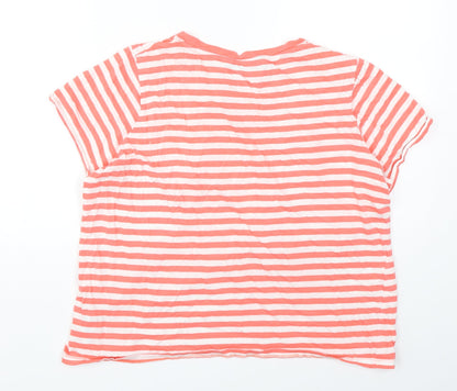 Dunnes Womens Multicoloured Striped Cotton Basic T-Shirt Size L Round Neck