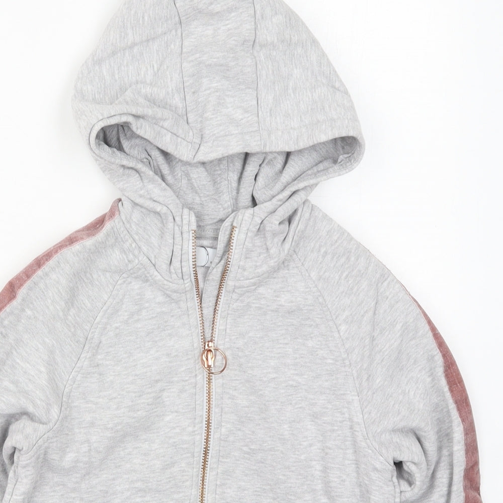 Marks and Spencer Girls Grey  Cotton Full Zip Hoodie Size 9-10 Years  Zip