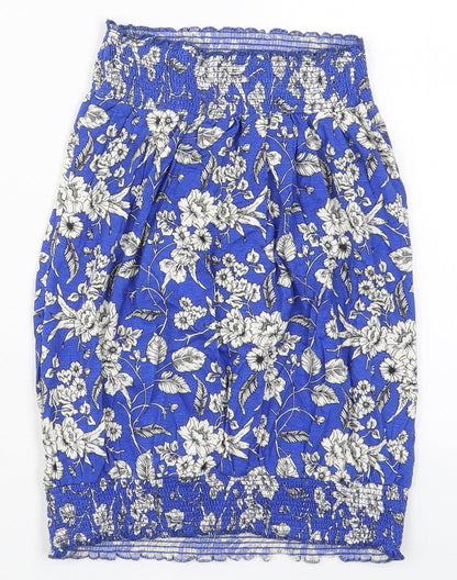 Studio Womens Blue Floral Viscose Basic Tank Size 8 Round Neck
